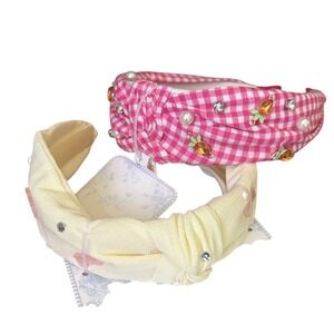 Girls OS Easter Kids Headband Set Pink & Cream w/beaded accents carrot bunny NEW